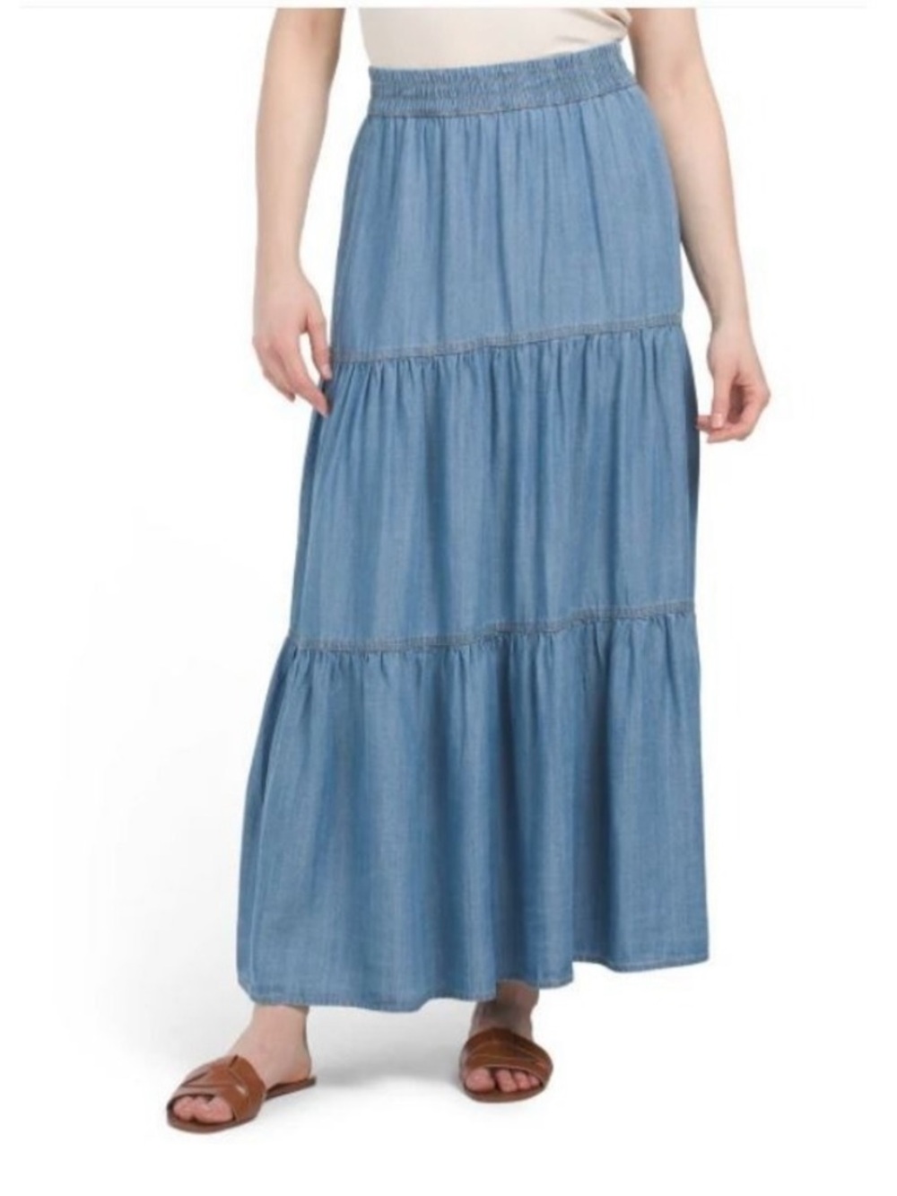 Sigrid Olsen Light Blue Denim Tiered Maxi Skirt